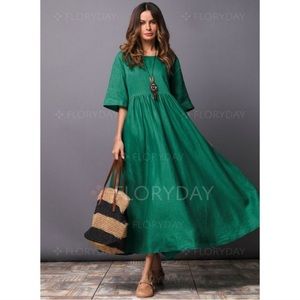 Floryday Green Half Sleeve Oversize Dress